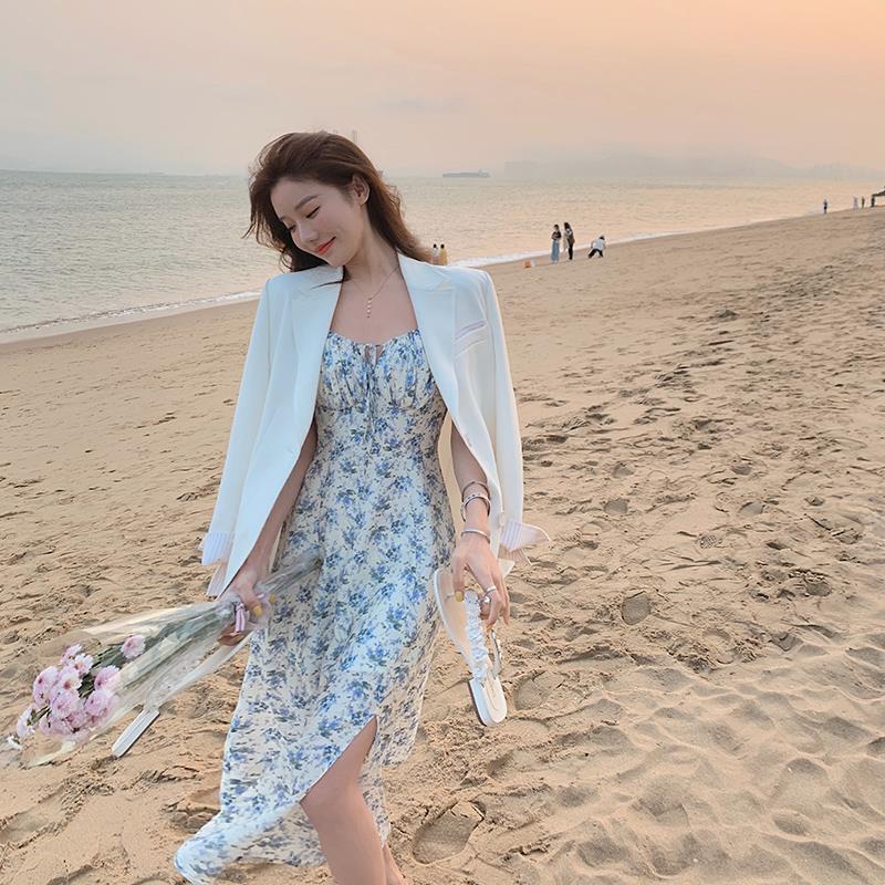 Square Collar Floral Printed Dress Women Elegant Vintage Dress Korea Style Beach Midi Dress Females Office Lady Summer Chic 210521