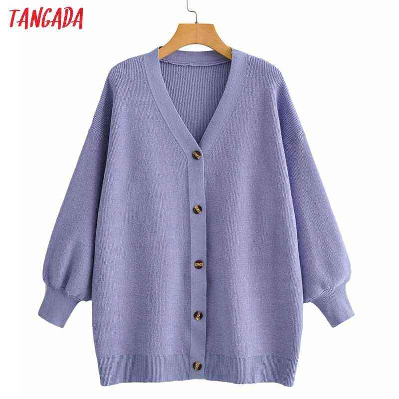 Tangada Women Oversized Thick Loose Knitted Cardigan Sweater Vintage Long Sleeve Button-up Female Outerwear Chic Tops AI01 211109