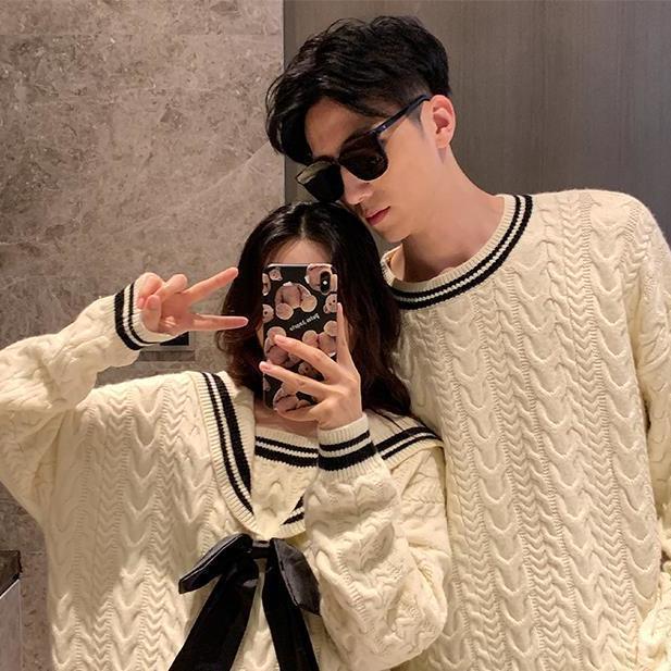 Women's Sweaters Preppy Style Couple Sweater Men Women Fashion Lolita Girl Sweet Navy Collar Couples Harajuku