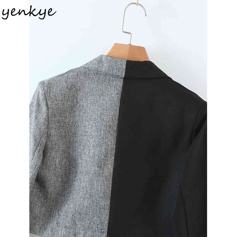 Vintage Hit Color Cropped Blazer Women Notched Neck Long Sleeve Short Jackets Fashion Suit Plus Size Tops 210430