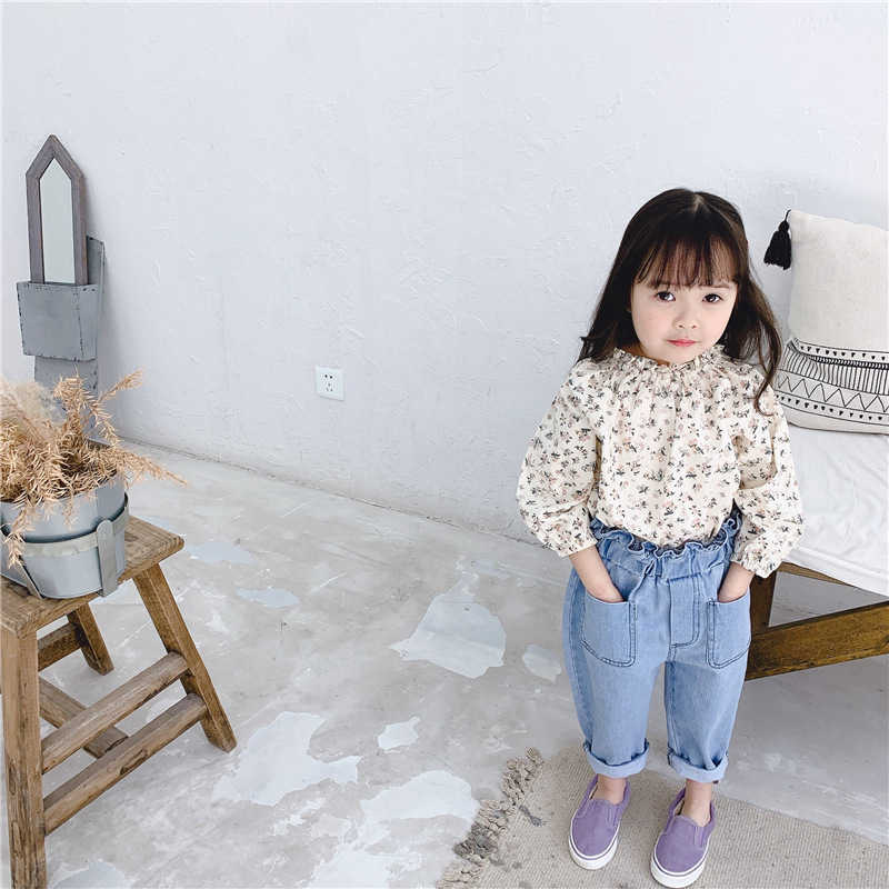 Children's Spring Girl's Long Sleeve Shirt With Floral Ear Baby girl Clothes Girl cotton Blouse 210702