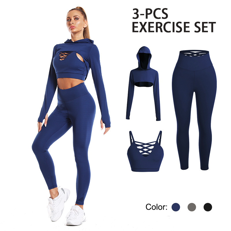Popular Autumn Long Sleeves Hoodies Crop Top 3pcs Yoaga Outfits Woman Sports Bra With Hip Lift Seamless Leggings Workout Clothes Set For Yoga, Black
Popular Autumn Long Sleeves Hoodies Crop Top 3pcs Yoaga Outfits Woman Sports Bra With Hip Lift Seamless Leggings Workout Clothes Set For Yoga, Black