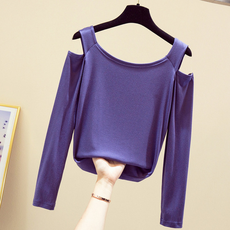 Long Sleeve Shirt Cotton Tshirt Chic Straight Office Lady Clothes Arrival Women Fall Slash Neck T-shirt 10484 210518