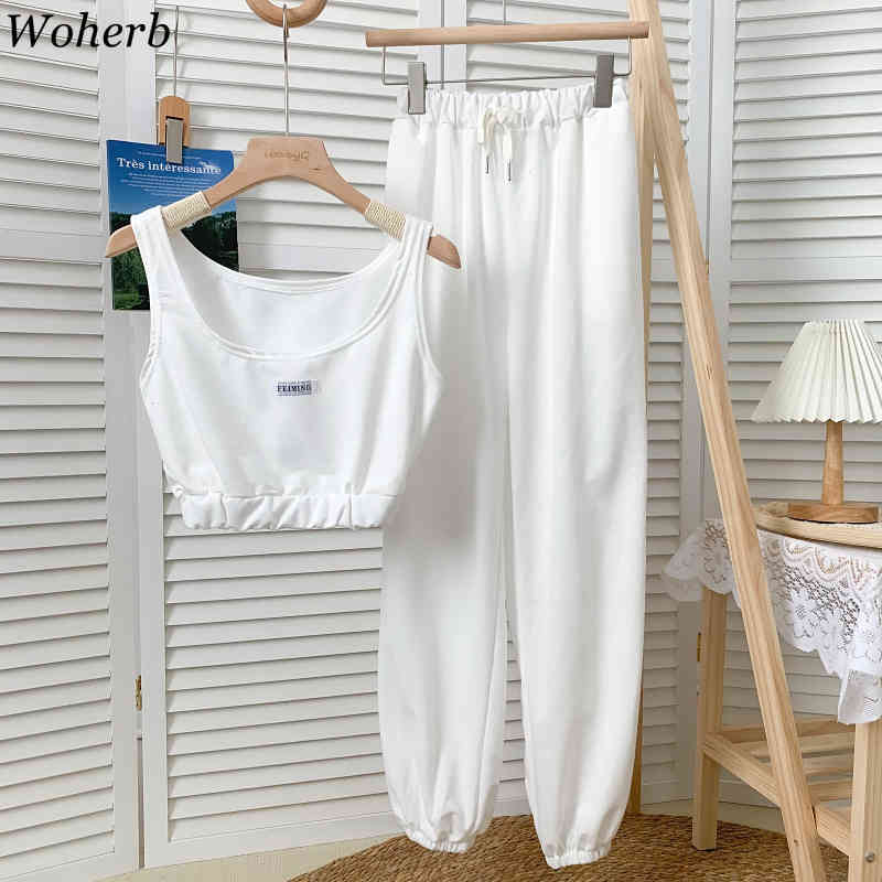 Women Streetwear 2 Piece Set Summer Tank Top+ Harem Pants Female Casual Loose Joggers Suit Outfits Woman Tracksuit 210519