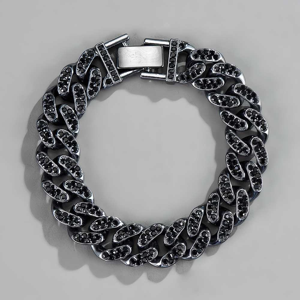New Fashion Hip Hop Tennis Cuban Necklace jewelry Bling Liced Out Black Rhinestone Alloy Bold Cuban Chain Hiphop Bracelet Anklet Street Accessories fo