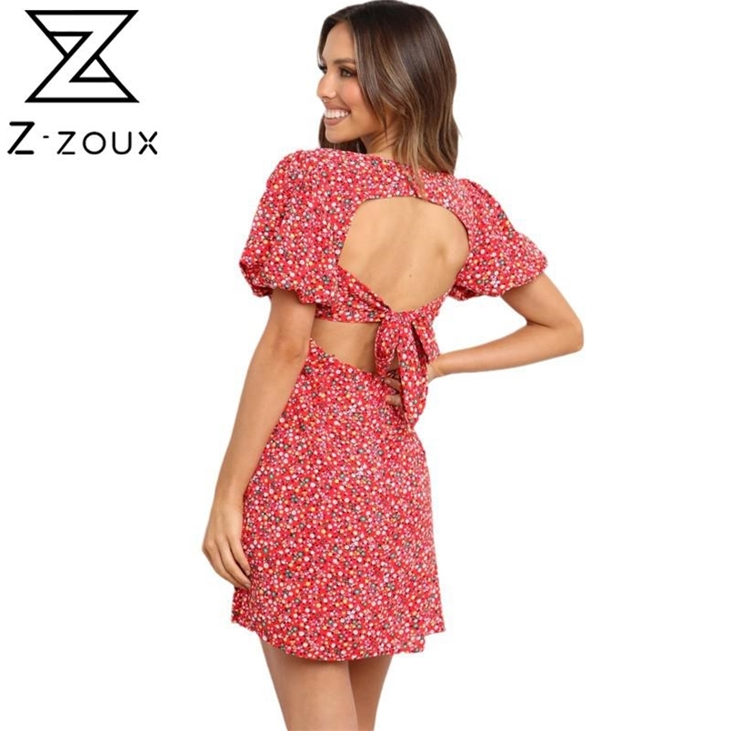 Women Dress V Neck Short Sleeve Print Bohemia es Sexy Floral Mini Backless Lace Up Summer es 210513