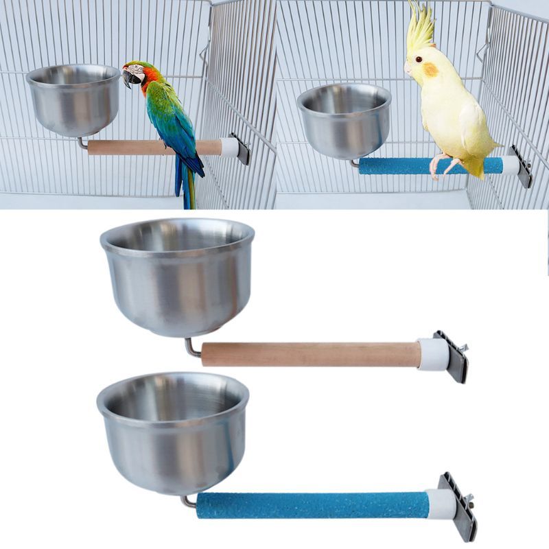 Bird Feed Cups Parrots Bars Rustless Steel Food Come Water dish with clamp