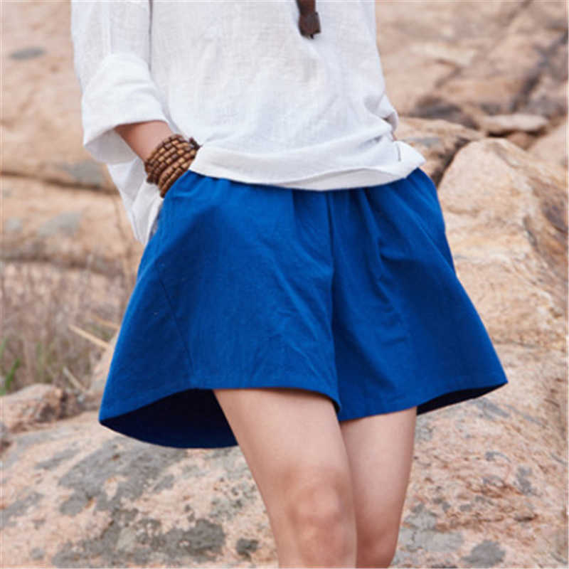Johnature Summer Women's Shorts Cotton Linen Solid Loose Plus Casual More Color Soft 210714