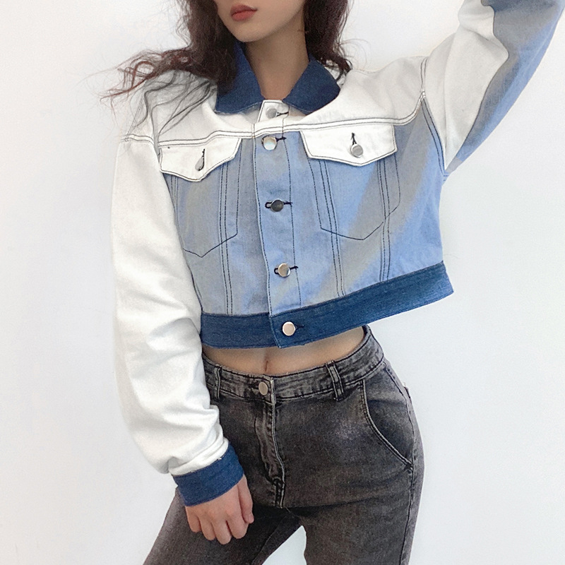Denim Clothing Women's Short High Waist Long Sleeve Fashion Trend Street Street Car Lapel Street Stitching Color Contrasting Tops Jackets Coats
Denim Clothing Women's Short High Waist Long Sleeve Fashion Trend Street Street Car Lapel Street Stitching Color Contrasting Tops Jackets Coats