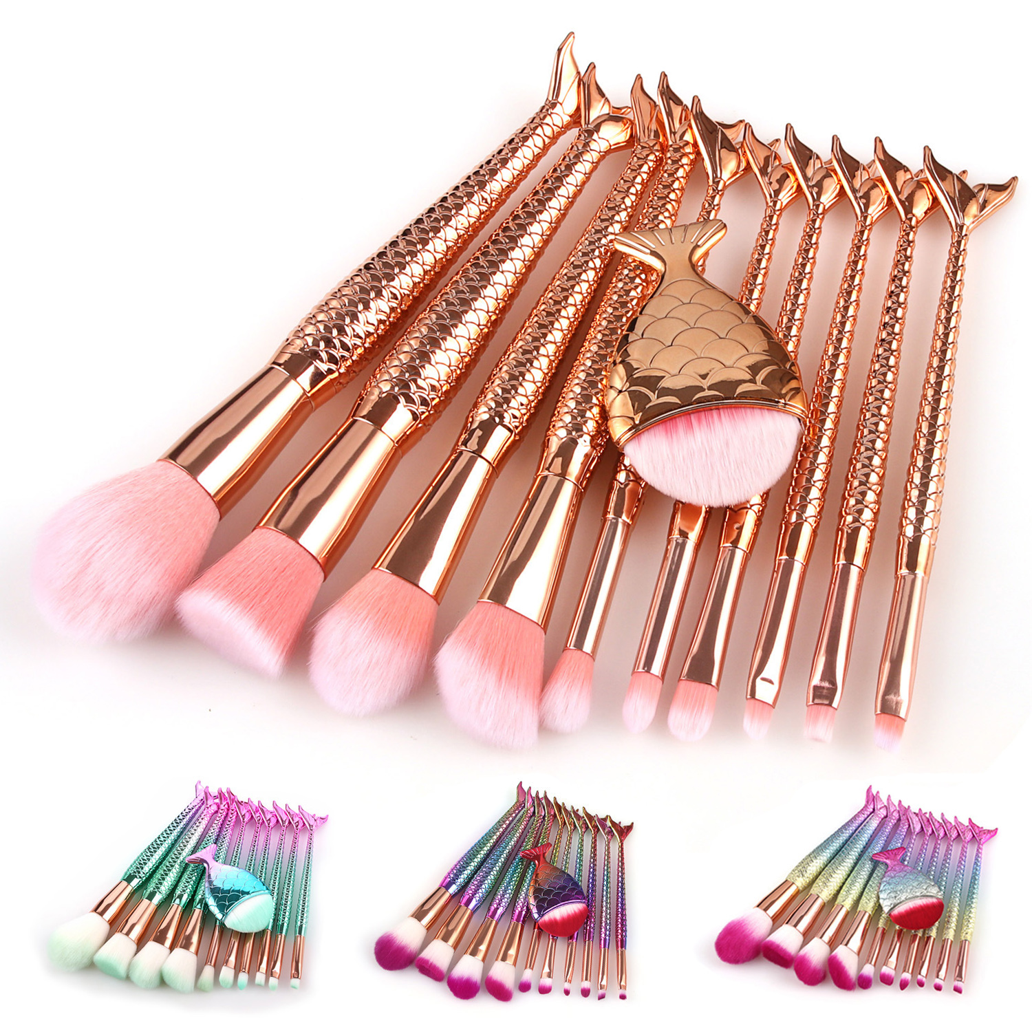 11pcs Mermaid Makeup Brush Set Colorful Fishtail Makeup Brushes Cosmetic Beauty Tools Foundation Best quality