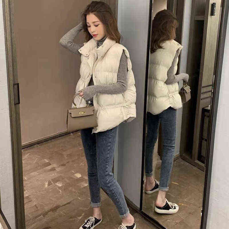 Cotton body Warmer Vest Women Plus Size Thick Down Zipper Beige Black Warm Coat For 211120