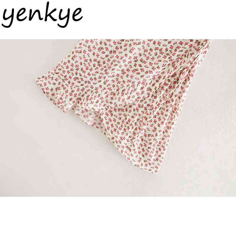 Vintage Women Sweet Floral Print Wrap Dresses Short Sleeve Cross V Neck A-line Sundress robe femme Casual Holiday Summer Dress 210515