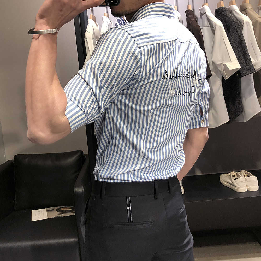 Summer Shirts for Men Short Sleeve Striped Shirts Business Casual Slim Fit Shirt Social Office Chemise Homme Streetwear Top 210527, Black
Summer Shirts for Men Short Sleeve Striped Shirts Business Casual Slim Fit Shirt Social Office Chemise Homme Streetwear Top 210527, Black