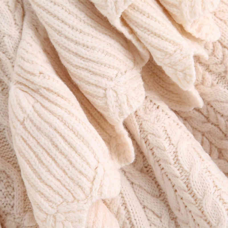 Vintage Woman Beige Loose Ruffles Turtleneck Sweaters Autumn Winter Fashion Ladies Soft Knitwear Female Casual Thick Tops 210515