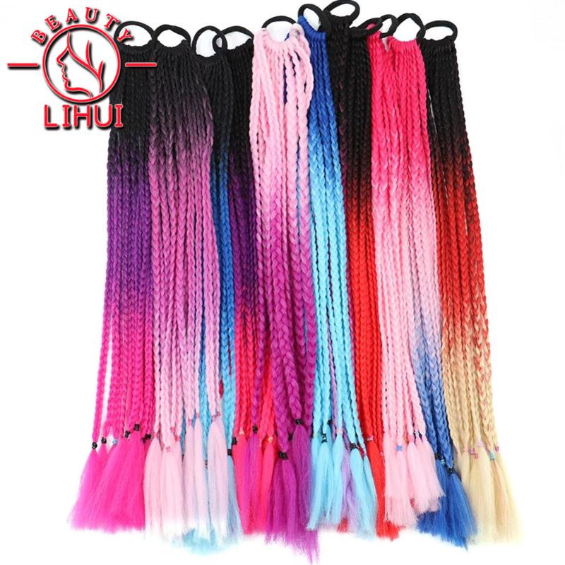 Synthetic Wigs Ponytails Box Braids Hairband Ombre Braiding Hair Colored Crochet Pigtail Hairpieces Elastic 24inch 60g 3pcs