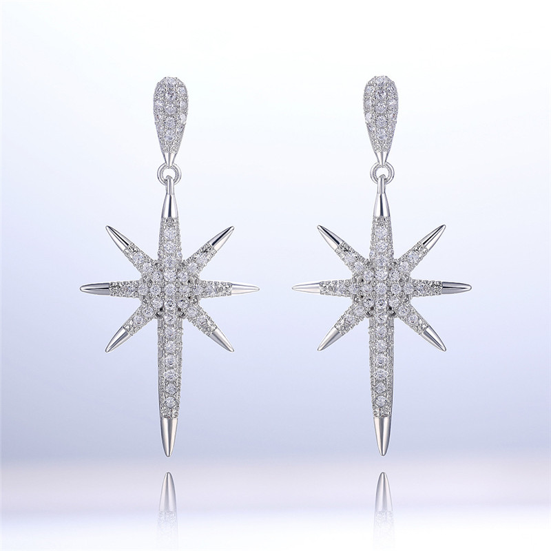 Ins Top Sell Dangle Earrings Internet celebrity Simple Fashion Jewelry 925 Sterling Silver Pave White Sapphire CZ Diamond Promise Meter shape Women Dr