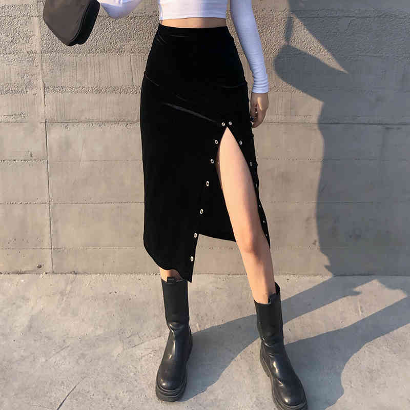 Fashion Bodycon Skirt Women Stretchable Split Mid Calf Slim Pencil s For Female Knit 210524