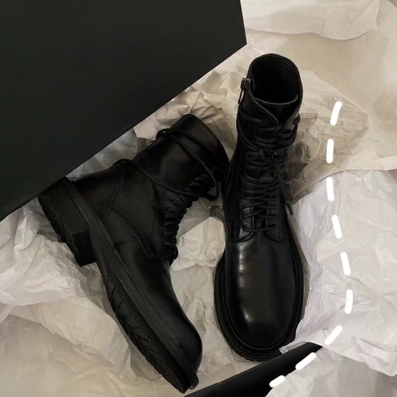 Woman Ann Boots Black Genuine Leather Lace-up Demeulemeester Ankle Boots Round Toe Side Zip Chunky Block Heel Biker Boots Shoes high quality
Woman Ann Boots Black Genuine Leather Lace-up Demeulemeester Ankle Boots Round Toe Side Zip Chunky Block Heel Biker Boots Shoes high quality