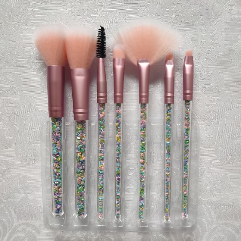 Makeup Brushes 7 Pcs/set Candy Brush Kit Private Label Grain Transparent Crystal Handle Fan Set Wholesale Cosmetic Tools