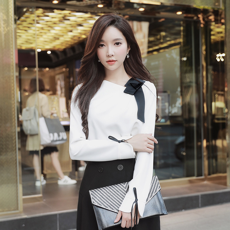 Dabuwawa Autumn White Blouse Women Bow Neck Long Sleeve Workwear Solid Shirts Tops Office Lady DT1BST014 210520
