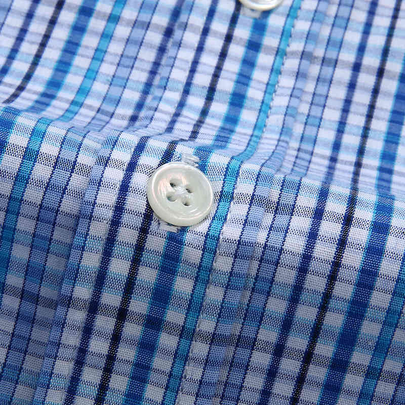 Men's Large Size Plaid Shirt Big Size Summer Loose Cotton Casual Short Sleeve Blue Business Plus 6XL 7XL 8XL Dress Shirts Male 210518