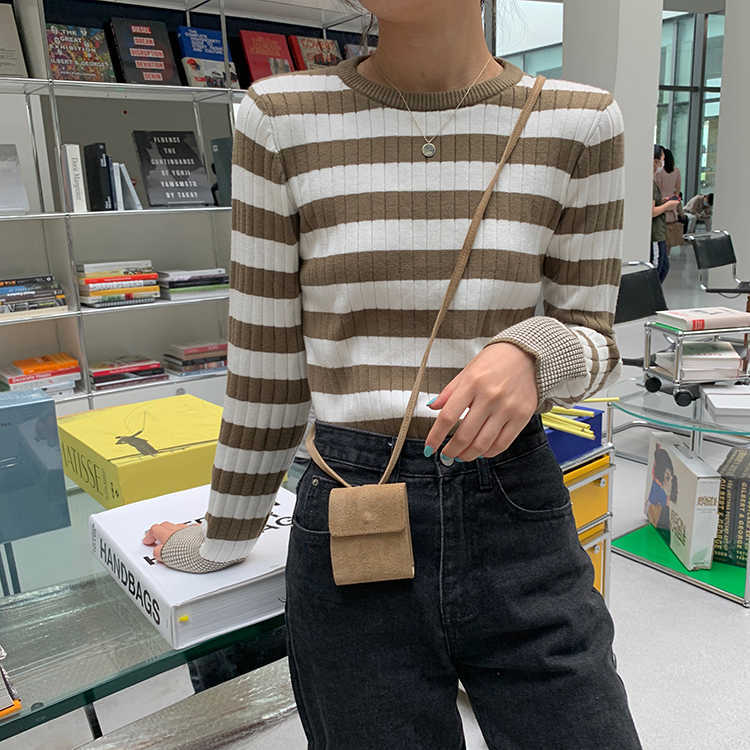 Colorfaith Spring Autumn Women's Sweaters Pullover Slim Bottoming Knitted Striped Vintage Korean Lady Wild Tops SW6690 210917