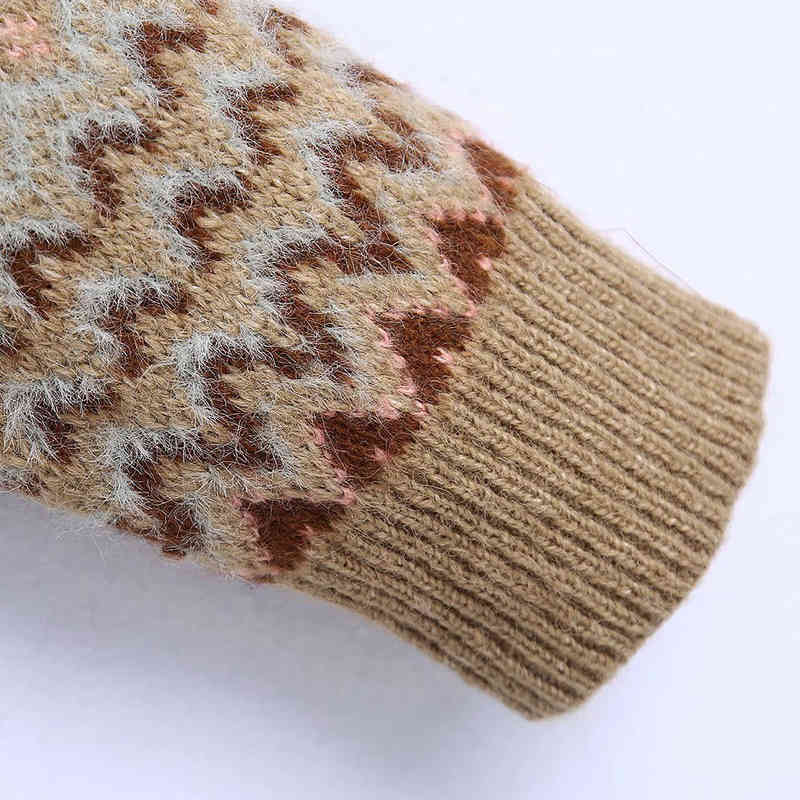 Women Autumn Warm Pullovers Sweaters Long Sleeve V Neck Jacquard Loose Female Fashion Street Vintage Wool Knitted Sweater 210513