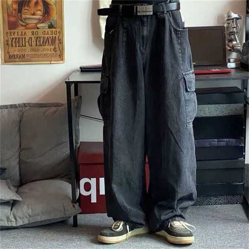 HOUZHOU Baggy Jeans Trousers Male Denim Pants Black Wide Leg Pants Men's Jeans Loose Casual Korean Streetwear Hip Hop Harajuku 211120