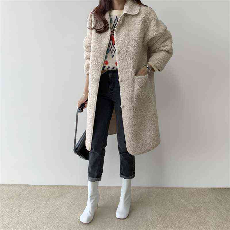Colorfaith Autumn Winter Women Jackets Warm Korean Style Office Lady Coat Outerwear Wool Blends Wild Long Tops JK1280 211130