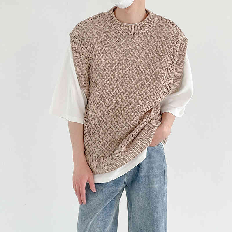 IEFB Knitted Vest Men's Round Neck Handsome Sweater Vest Korean Trend Grey Streetwear Male Clothing Fashion 9Y7574 210524