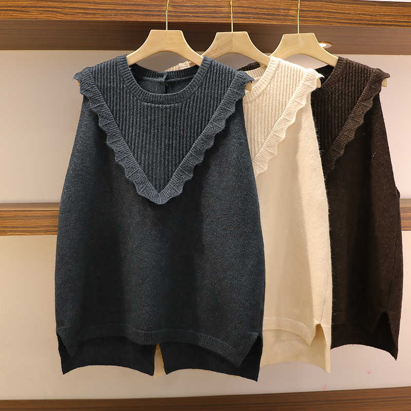 DEAT Women Single-breasted On The Back Of Ruffles Asymmetrical Sweater Vest Temperament Fashion Spring Autumn MZ209 210709