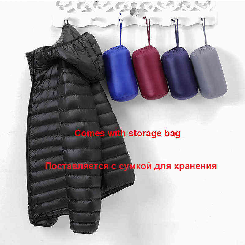 Men's Light Down Jacket Autumn Winter Coat Men White Duck Down Hooded Coat Casual Portable Windproof Water Proof Down Jacket Men 211104