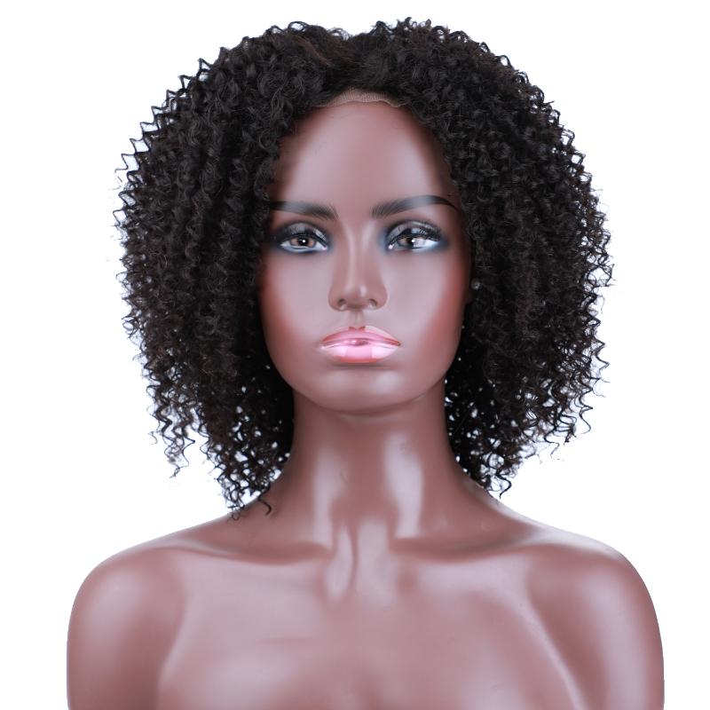 Synthetic Wigs Blice Afro Kinky Curly Middle Part Closure Wig Natural Mixed Hair 16 Inch Black Color For Women