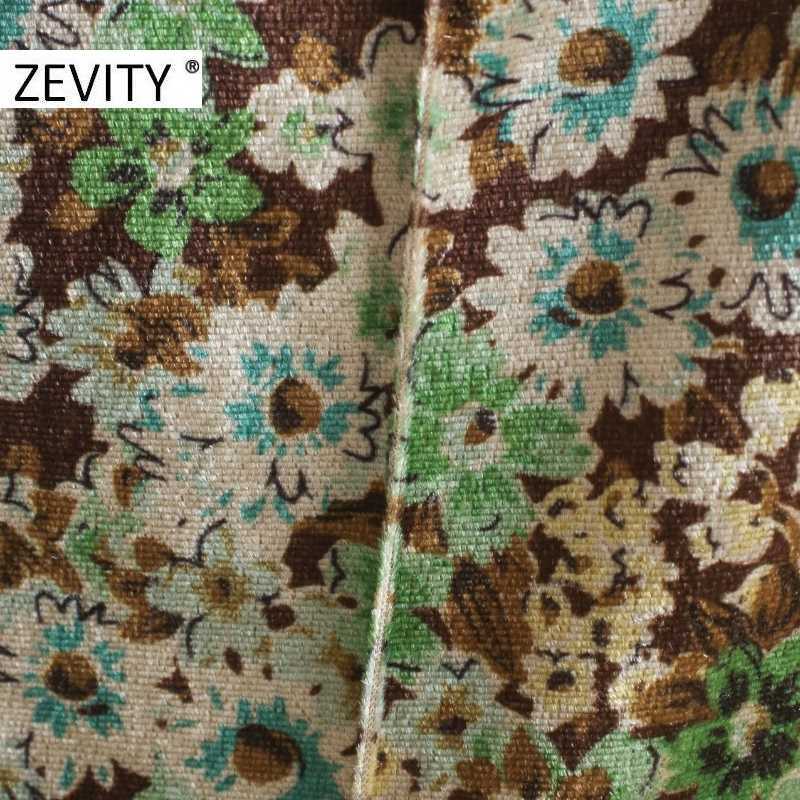 Zevity Women Vintage Flower Print Slim Velvet Pencil Pants Femme Side Zipper Fly Trousers Lady Retro Casual Chic Pants P958 210603