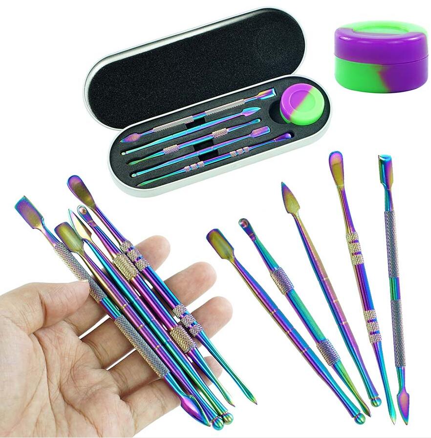 Rainbow metal set Smoking Accessories hookah bong parts dab tools with silicone container water pipes
Rainbow metal set Smoking Accessories hookah bong parts dab tools with silicone container water pipes