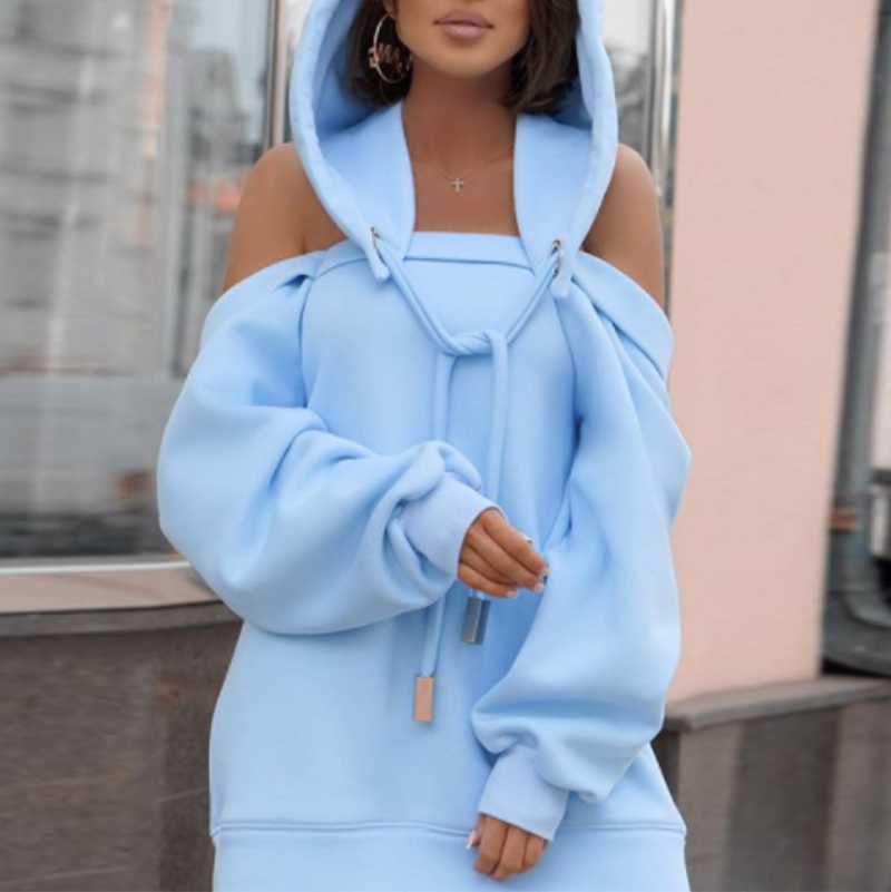 Winter Casual Fashion Hollow Out Sweatshirt Hooded Women Elegant Print Drawstring Tops Ladies Sexy Off Shoulder Oversized Hoodie Women's Hoo