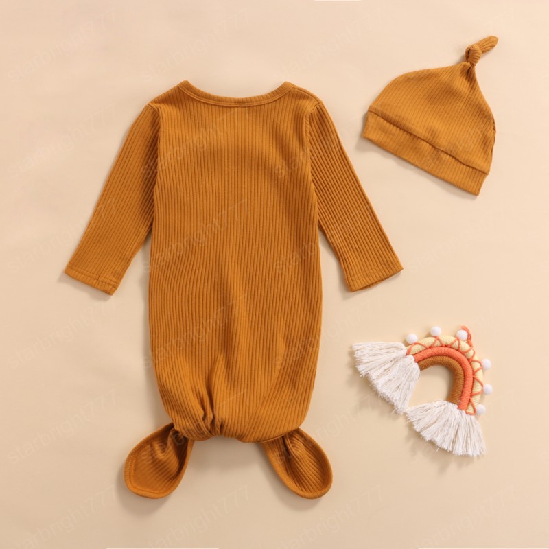 Fall Newborn Baby Boys Girls Sleeping Bag and Cap Solid Color Long Sleeve Toddler Swaddle Wrap Blanket Bedding Clothes