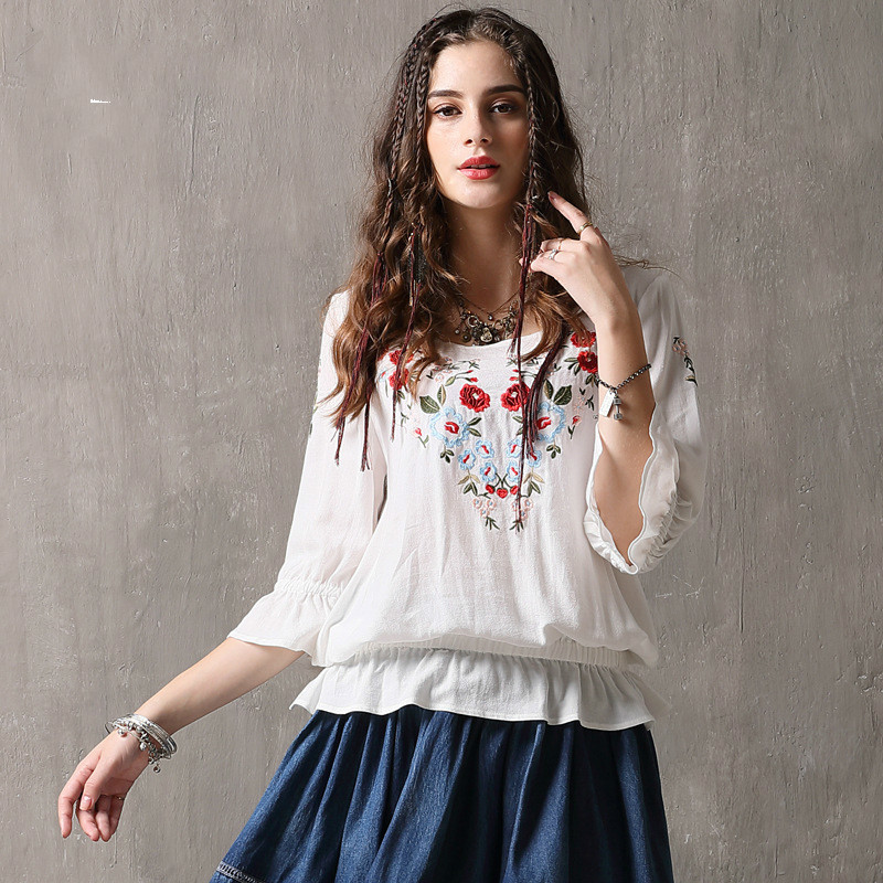 Johnature Women Tops Retro Embroidery Nine Quarter Sleeve Shirts Spring Loose Comfortable All-match Flare Sleeve Shirt 210521, White
Johnature Women Tops Retro Embroidery Nine Quarter Sleeve Shirts Spring Loose Comfortable All-match Flare Sleeve Shirt 210521, White
