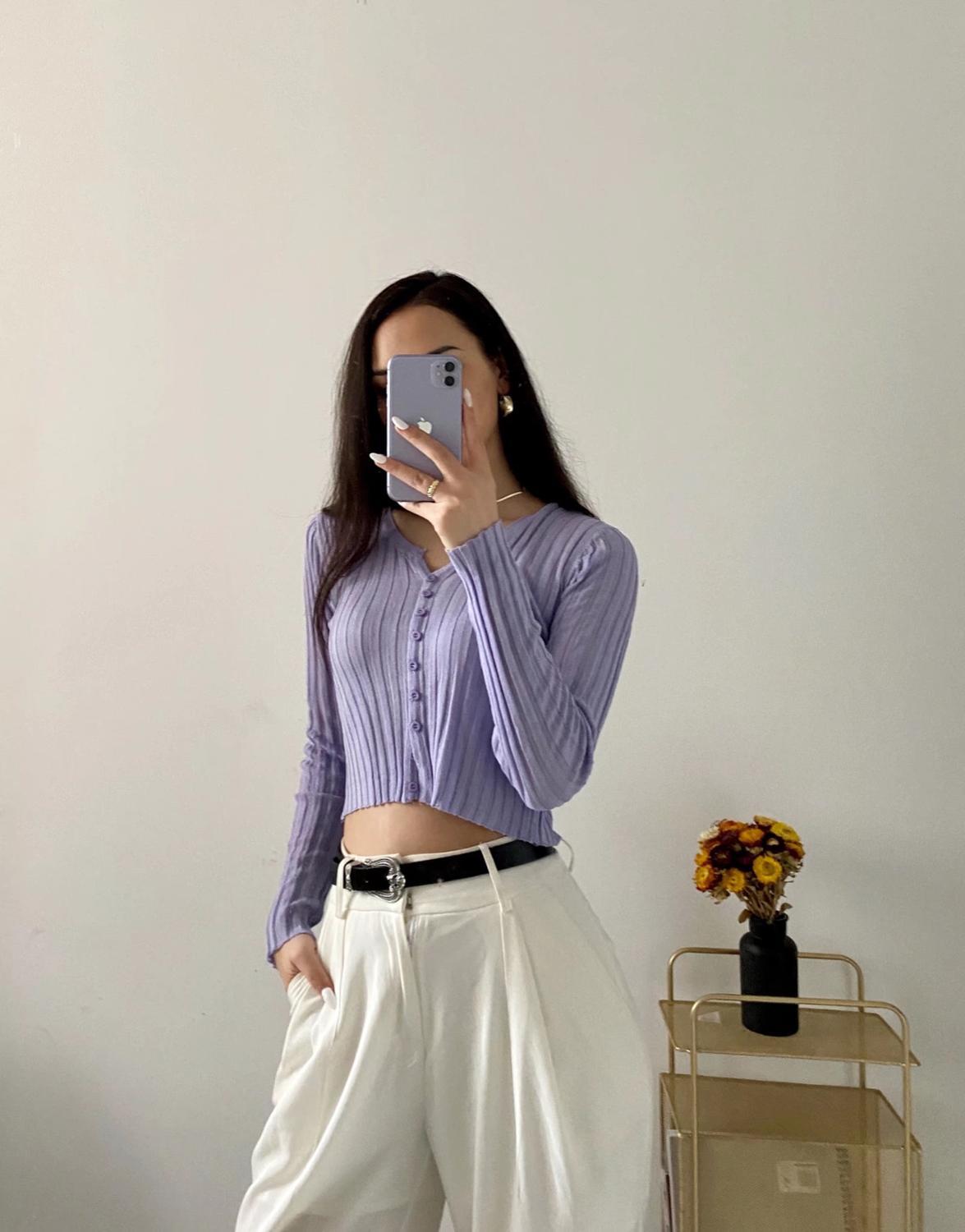 CHIC French Knitting Stripe Line Through Crop Knit Cardigan Sweater Retro Woman Small V neck Split Long Sleeve Jumper Knitwear 210429