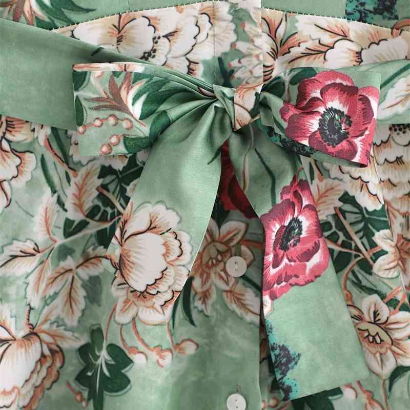 Streetwear Women Floral Print Dress Fashion Ladies Sashes Vestidos Chinese Style Female Chic Collar Dresses 210430