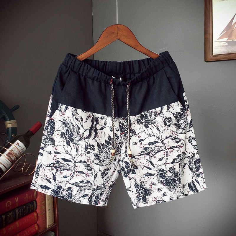 Men and women models leisure shorts fashion cotton linen stitching summer br beaded flowers printed beach 210714