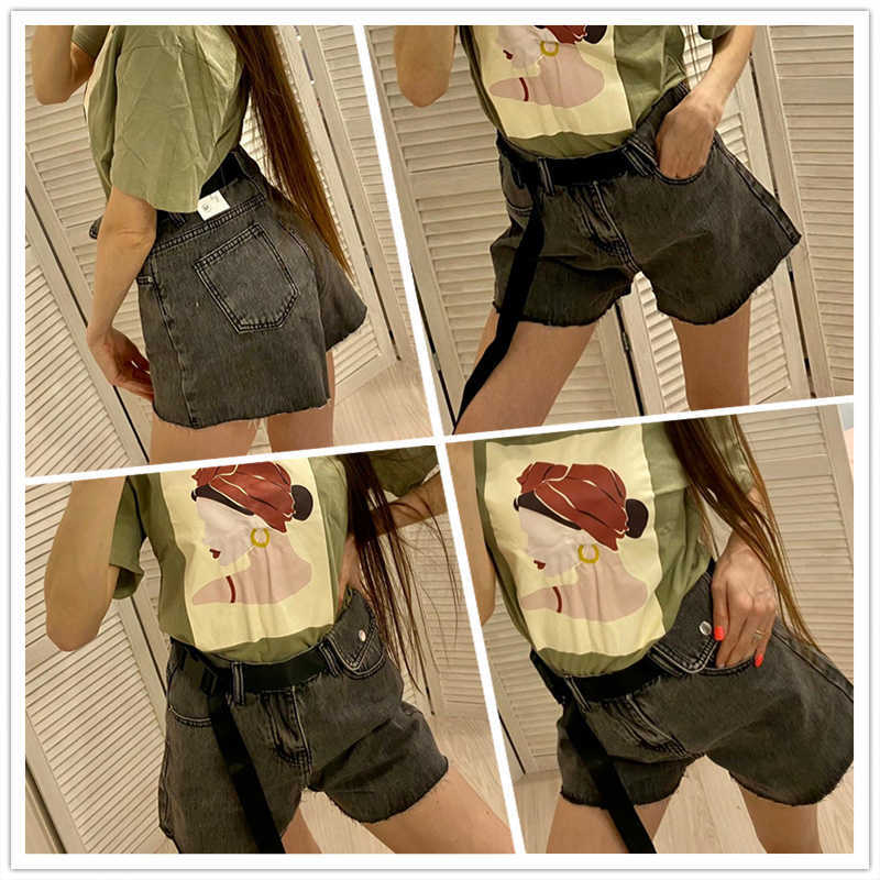 Ailegogo Summer Women High Waist Black Blue Denim Shorts Casual Female Hole Solid Color Plus Size 2xl Jeans With Belt 210714