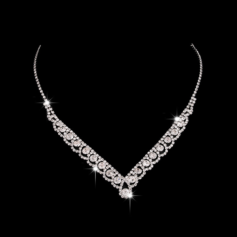 Rhinestone Crystal Bridal Jewelry Sets for Women Necklace Earrings Set Wedding Jewelrys Accessories