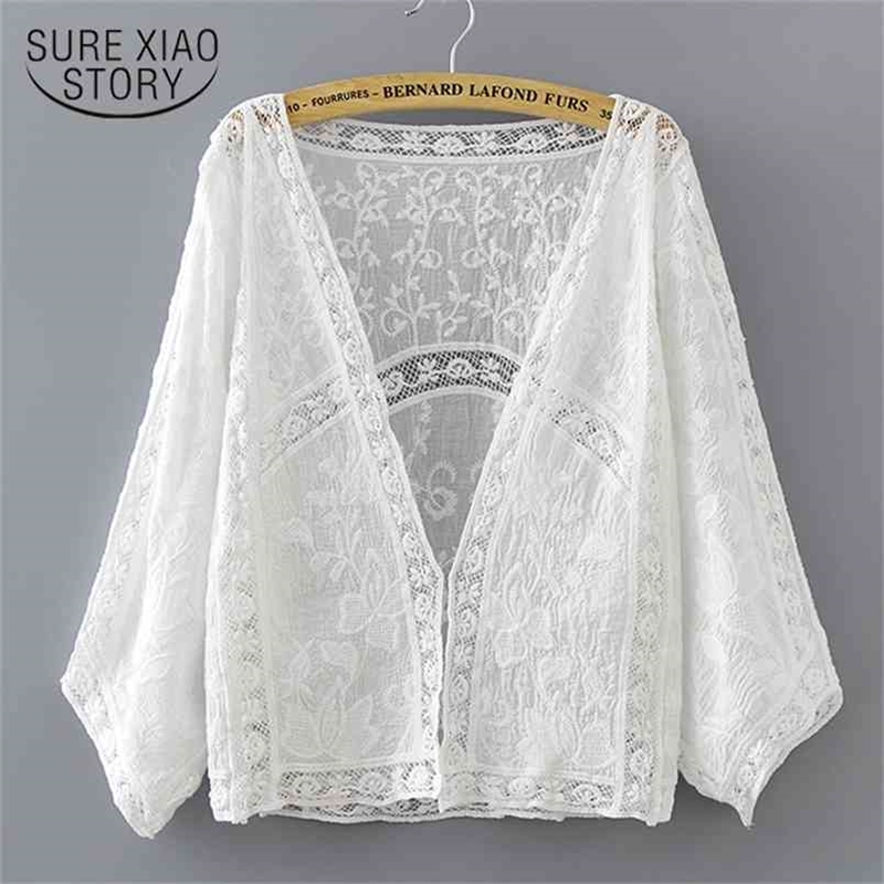 women tops lace hollow blouses shirts v-neck sweet solid long sleeved casual fashion 0311 40 210506