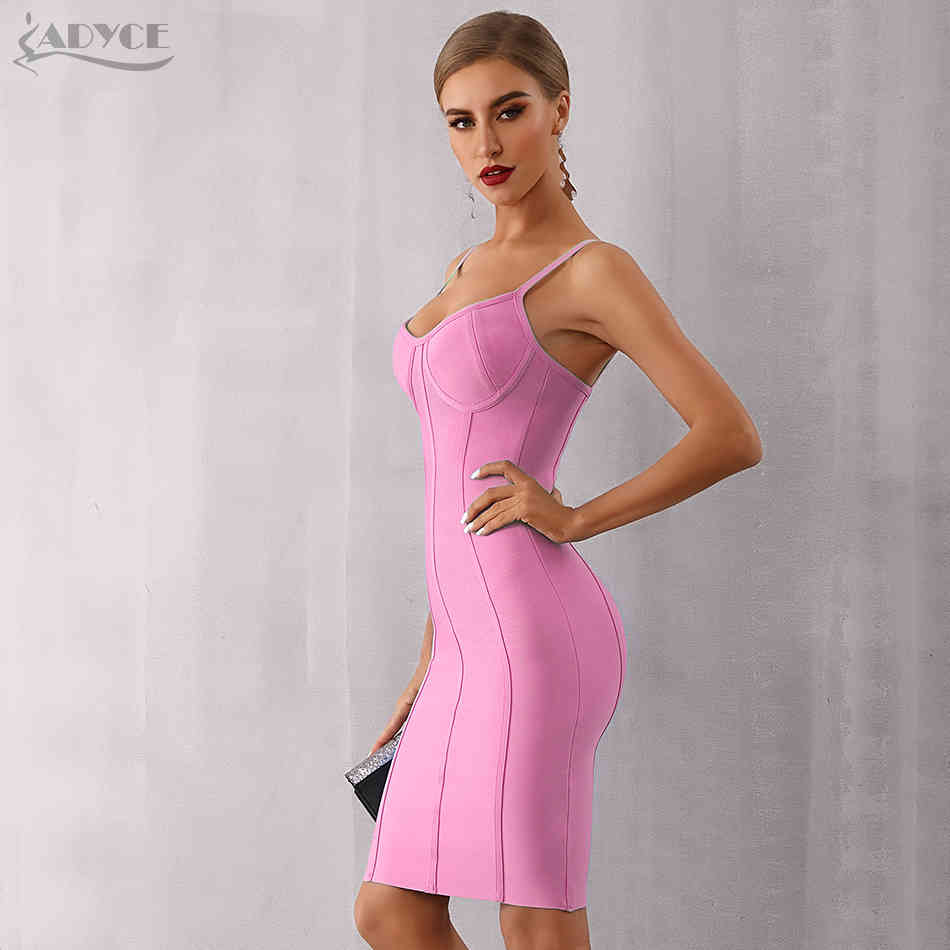 Adyce New Summer White Bodycon Bandage Dress Women Sexy Spaghetti Strap Strapless Knee Length Celebrity Evening Party Dress 210325