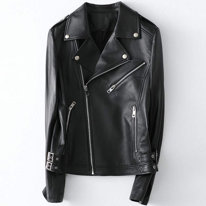 women's leather & faux genuine leather jacket for women, retro, solid korean colour, with an oblique, short, slim, motorcycle suit, aut, Black
women's leather & faux genuine leather jacket for women, retro, solid korean colour, with an oblique, short, slim, motorcycle suit, aut, Black