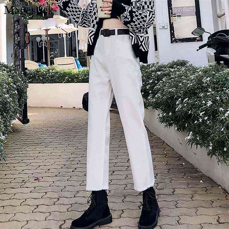 Autumn Casual Denim TrouserHigh Waist Jeans Women Plus Size Boyfriend Straight Vintage with White Blue Black 10425 210518