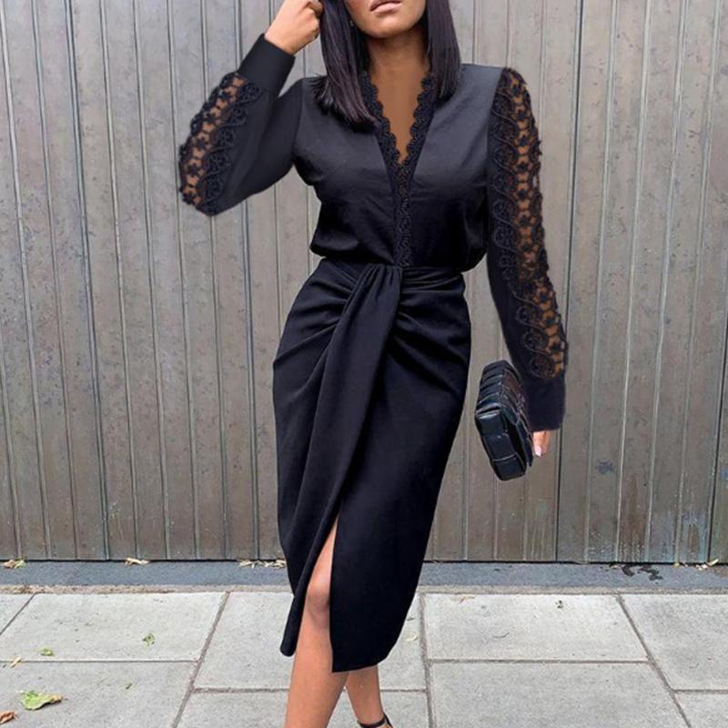 Casual Dresses Elegant Solid Lady Wrapped Hip Waist Dress Sexy Hollow Out Lace Party Fashion Women V Neck Office Slit Vestidos, Black
Casual Dresses Elegant Solid Lady Wrapped Hip Waist Dress Sexy Hollow Out Lace Party Fashion Women V Neck Office Slit Vestidos, Black