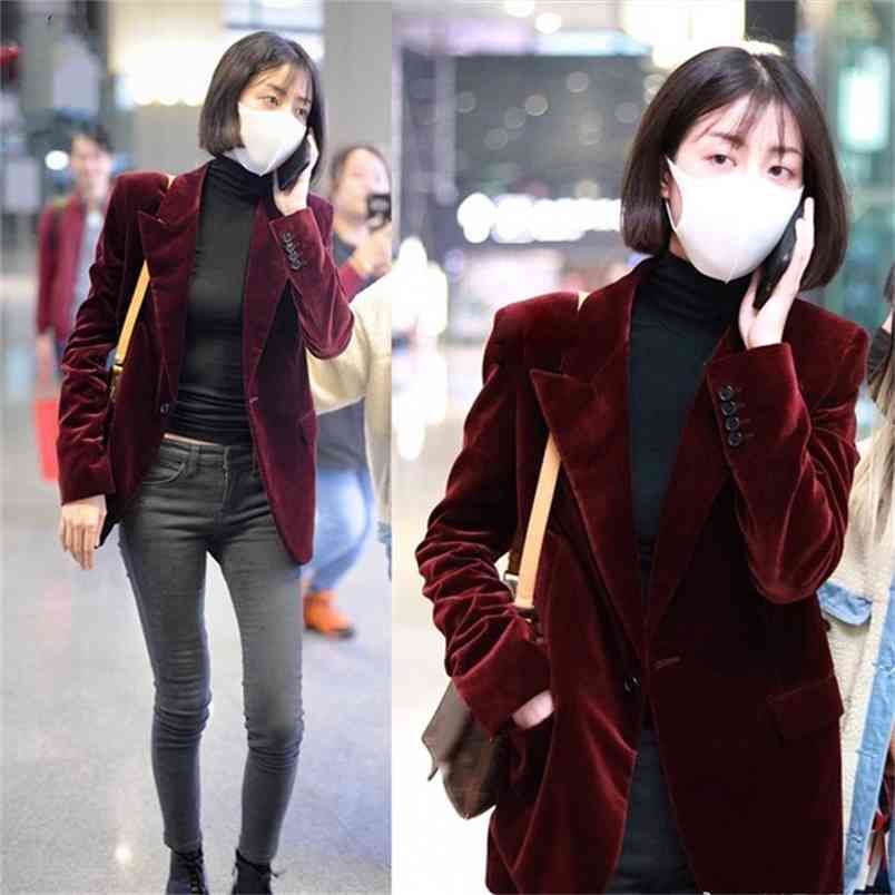 women Velvet blazers and jackets womens female business suits Office lady suit formal blazer coat feminino 210519