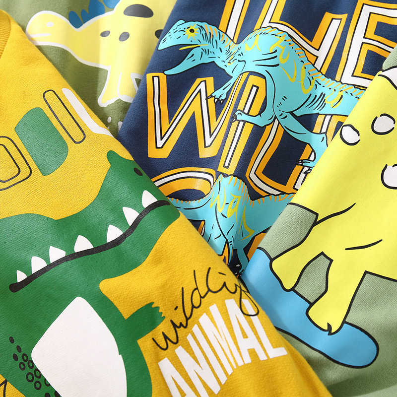 Spring Autumn Casual 2-10 Years Children Long Sleeve Animal Print Cartoon Dinosaur Pattern Kids Baby Boy Cotton Sweatshirt 210529